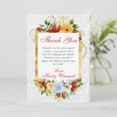 Rote, blaue und gelbe Blumen Gold Sweet 16 Dankeskarte (Stehend Vorderseite)