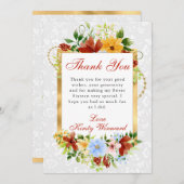 Rote, blaue und gelbe Blumen Gold Sweet 16 Dankeskarte (Vorne/Hinten)