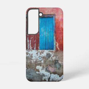 Rote, blaue und graue Wand, Tür und Fenster Samsung Galaxy Hülle