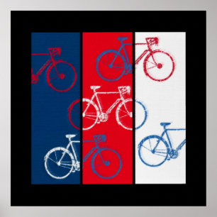 rote, blaue und weiße grafische und coole Fahrräde Poster