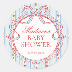 Rote & Blaue Vintage Florale Babyshower-Siegel Runder Aufkleber