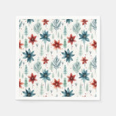 Rote Blaue Weihnachtsstern Winter Serviette (Vorderseite)