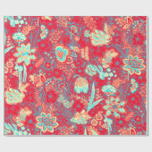 ROTE BLAUE WEISSE BLUME TULIPS, BLÄTTER BLURAL GESCHENKPAPIER (Flach)