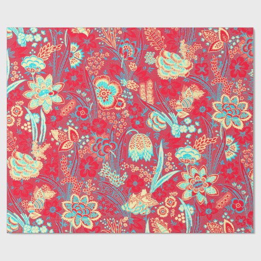 ROTE BLAUE WEISSE BLUME TULIPS, BLÄTTER BLURAL GESCHENKPAPIER (Flach)