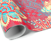 ROTE BLAUE WEISSE BLUME TULIPS, BLÄTTER BLURAL GESCHENKPAPIER (Rolleneckpunkt)