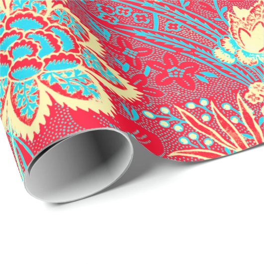 ROTE BLAUE WEISSE BLUME TULIPS, BLÄTTER BLURAL GESCHENKPAPIER (Rolleneckpunkt)