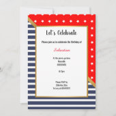 ROTE BLAUE WHITE GOLD STARS & STRIPES GEBURTSTAG EINLADUNG (Vorderseite)