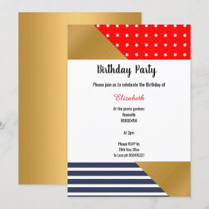 ROTE BLAUE WHITE STARS & STRIPES GEBURTSTAG EINLADUNG