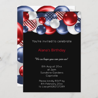 ROTE BLAUE WHUE BLACK PATRIOTIC BALLOON INVITATION EINLADUNG