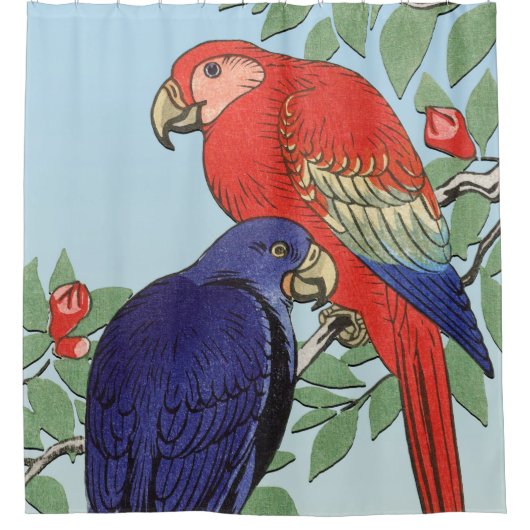 ROTE BLAUENTEILE DUSCHVORHANG (Vorderseite)