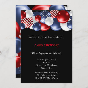 ROTE BLUE BLACK PATRIOTIC BALLOON INVITATION EINLADUNG