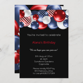 ROTE BLUE BLACK PATRIOTIC BALLOON INVITATION EINLADUNG