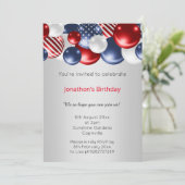 ROTE BLUE SILVER PATRIOTISCHE BALLOON-EINLADUNG EINLADUNG (Stehend Vorderseite)