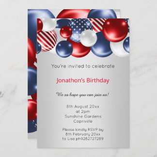 ROTE BLUE SILVER PATRIOTISCHE BALLOON-EINLADUNG EINLADUNG