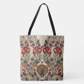 ROTE BLUE YELLOW BLUMEN UND PEACOCK Antike Blumen Tasche (Vorderseite)
