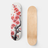 Rote blühende Blume Skateboard (Vorderseite)