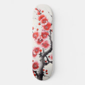Rote blühende Blume Skateboard (Vorderseite)