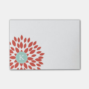 Rote blühende Blüte mit aquamarinem Monogramm Post-it Klebezettel