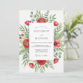 Rote blühende botanische Hochzeit Einladung (Stehend Vorderseite)