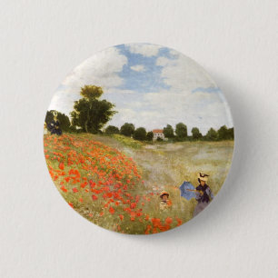 Rote blühende Mohnblumen - Claude Monet Button