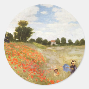 Rote blühende Mohnblumen - Claude Monet Runder Aufkleber