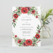 Rote blühende Romantik-Hochzeit Einladung (Stehend Vorderseite)