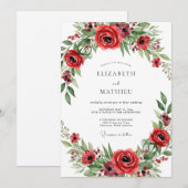 Rote blühende Romantik-Hochzeit Einladung (Vorne/Hinten)