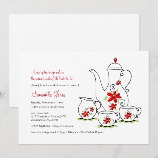 Rote Blume, 12x18 Tee-Party Einladungen (Vorne/Hinten)