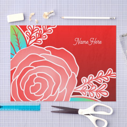 Rote Blume Abstrakt Style Persönlicher Name Seidenpapier (Handwerk)