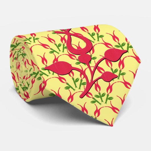 Rote Blume auf Abstrakte Blume Gelbe Krawatte (Gerollt)