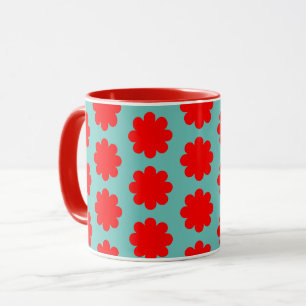 Rote Blume auf Aqua-Blau Retro-Vibe-Mug-Tasse Tasse