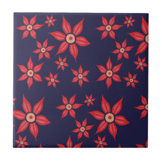 Rote Blume auf der Blue Keramik Tile Fliese