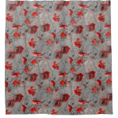 Rote Blume auf Dunkelgrau, Rote Pfeffer Blumendruc Duschvorhang (Vorderseite)