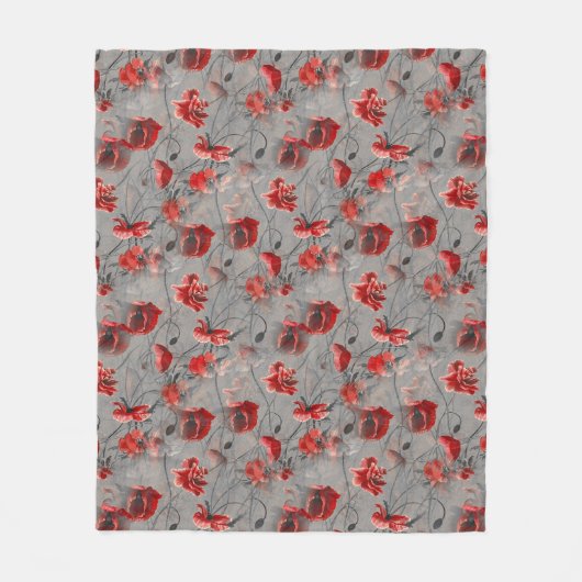 Rote Blume auf Dunkelgrau, Rote Pfeffer Blumendruc Fleecedecke (Vorderseite)