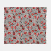 Rote Blume auf Dunkelgrau, Rote Pfeffer Blumendruc Fleecedecke (Vorderseite (Horizontal))