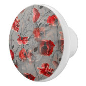 Rote Blume auf Dunkelgrau, Rote Pfeffer Blumendruc Keramikknauf (Rechts)