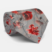 Rote Blume auf Dunkelgrau, Rote Pfeffer Blumendruc Krawatte (Gerollt)