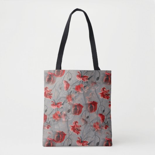 Rote Blume auf Dunkelgrau, Rote Pfeffer Blumendruc Tasche (Vorderseite)