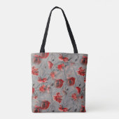Rote Blume auf Dunkelgrau, Rote Pfeffer Blumendruc Tasche (Rückseite)