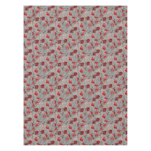 Rote Blume auf Dunkelgrau, Rote Pfeffer Blumendruc Tischdecke (Vorderseite)