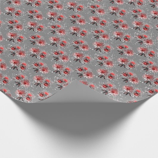 Rote Blume auf grau Geschenkpapier (Ecke)