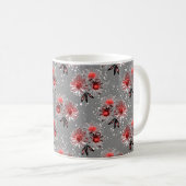 Rote Blume auf grau Kaffeetasse (VorderseiteRechts)