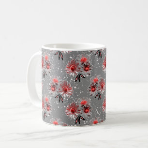 Rote Blume auf grau Kaffeetasse