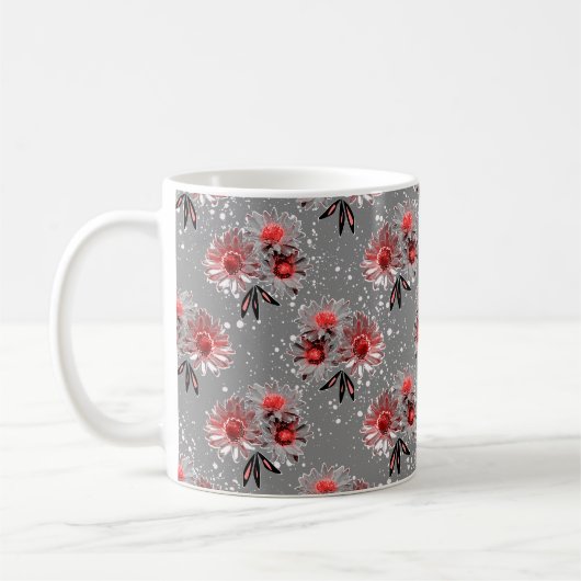 Rote Blume auf grau Kaffeetasse (Links)