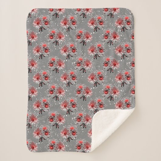 Rote Blume auf grau Sherpadecke (Vorderseite)