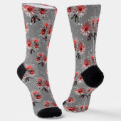 Rote Blume auf grau Socken (Gewinkelt)