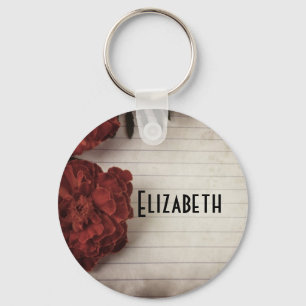 Rote Blume auf Personalisiertem Papier Schlüsselanhänger