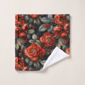 Rote Blume auf schwarz Badhandtuch Set (Waschlappen)