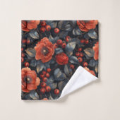 Rote Blume auf schwarz Badhandtuch Set (Waschlappen)