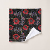 Rote Blume auf schwarz. Badhandtuch Set (Waschlappen)
